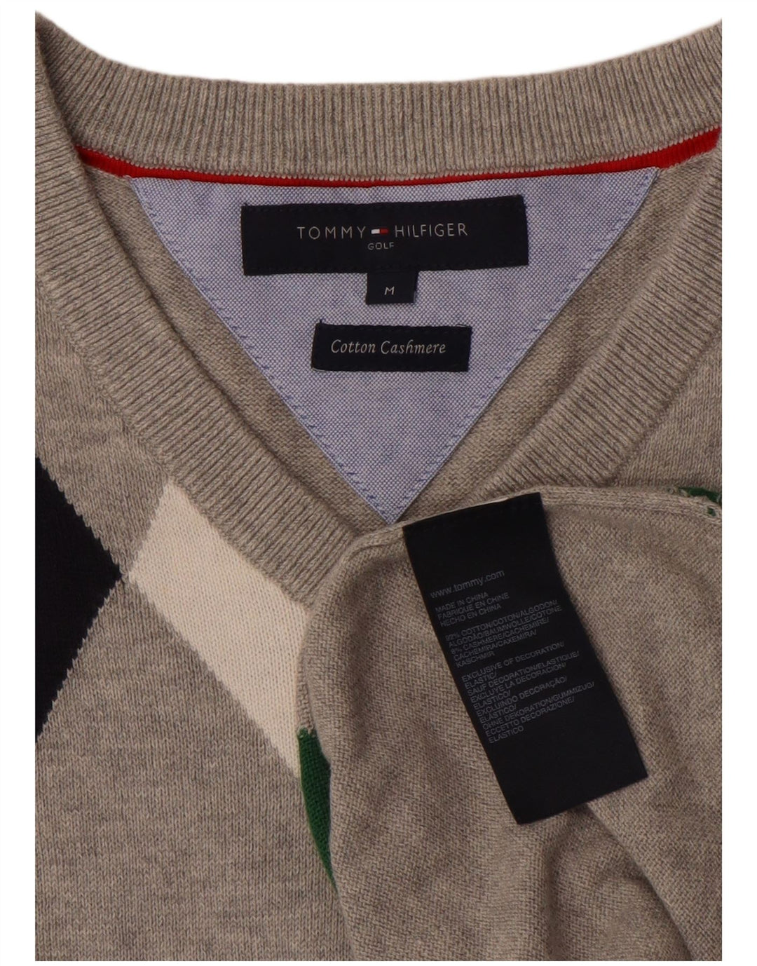 TOMMY HILFIGER Colete masculino regata cinza médio Argyle/algodão diamante