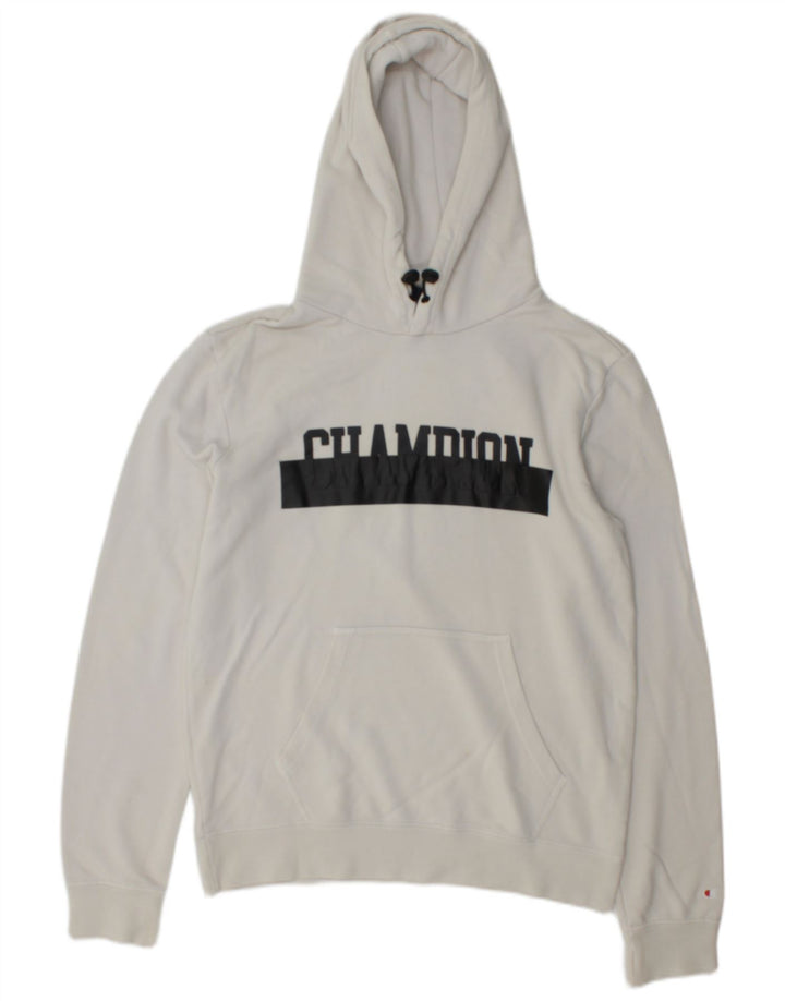 Jumper com capuz gráfico masculino Champion médio algodão branco