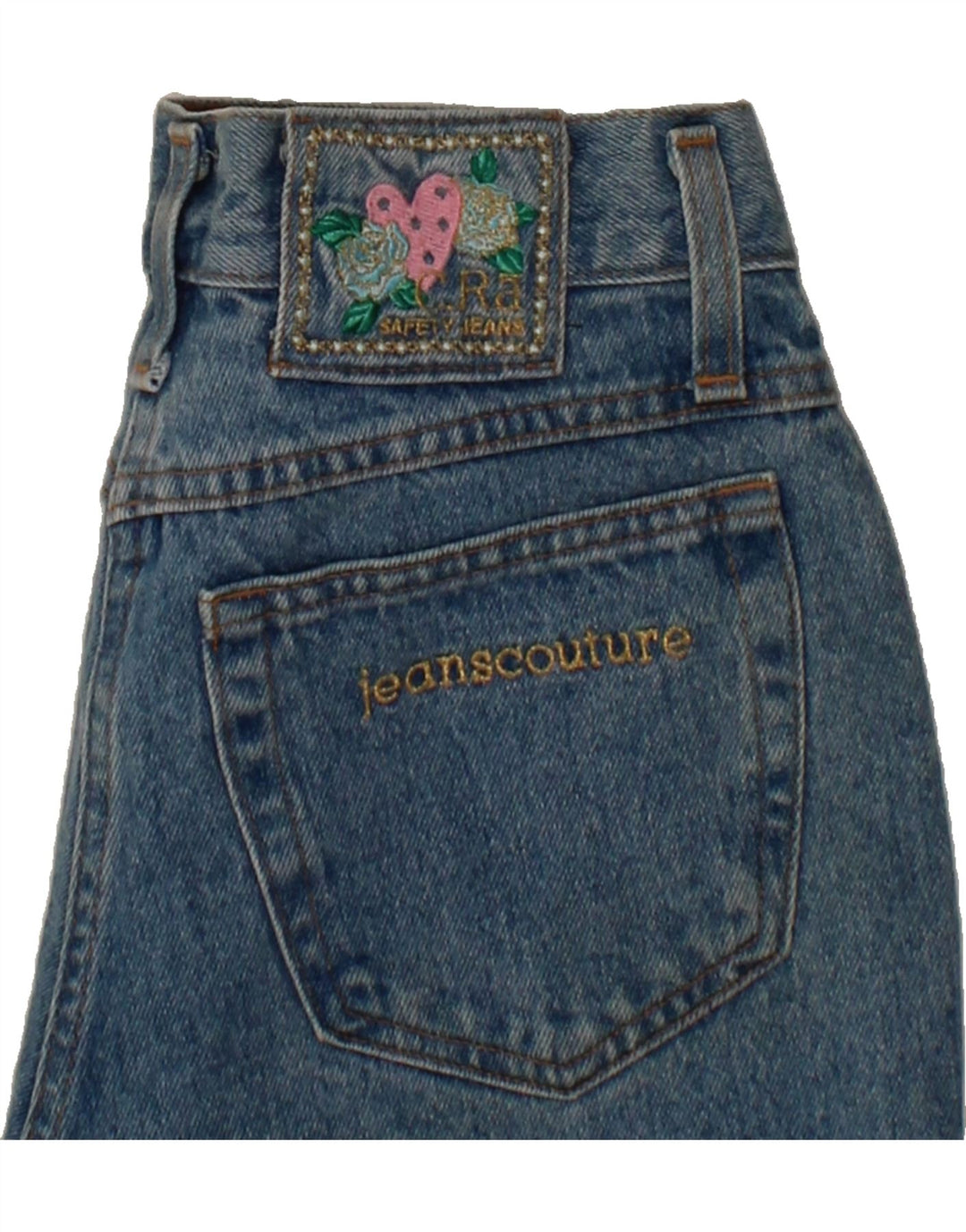 Jeans cônicos femininos VINTAGE IT 44 médio W28 L31 algodão azul