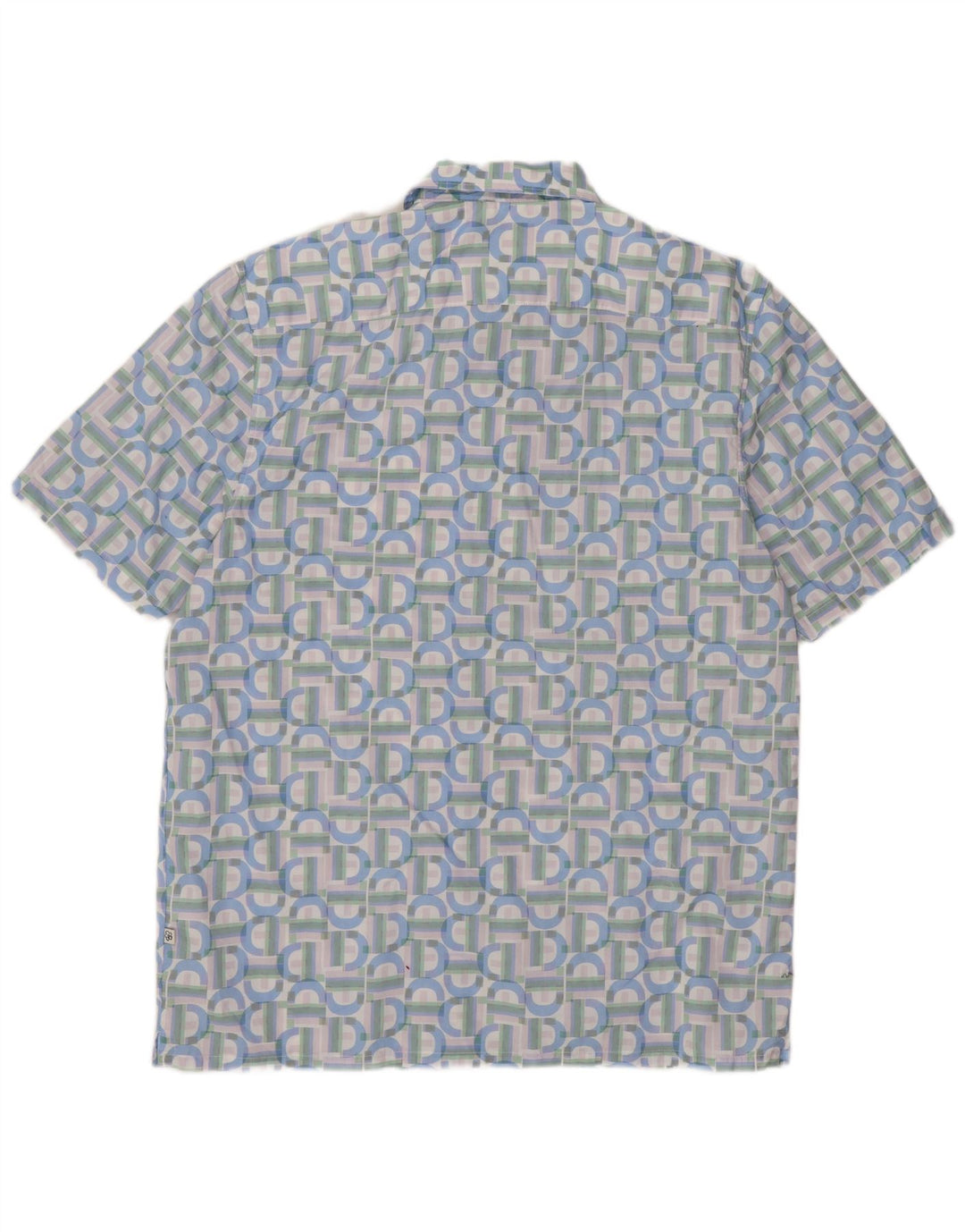 Camisa masculina regular de manga curta Ted Baker tamanho 4 grande azul geométrico