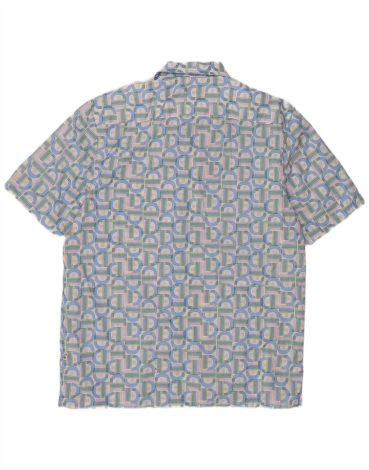 Camisa masculina regular de manga curta Ted Baker tamanho 4 grande azul geométrico