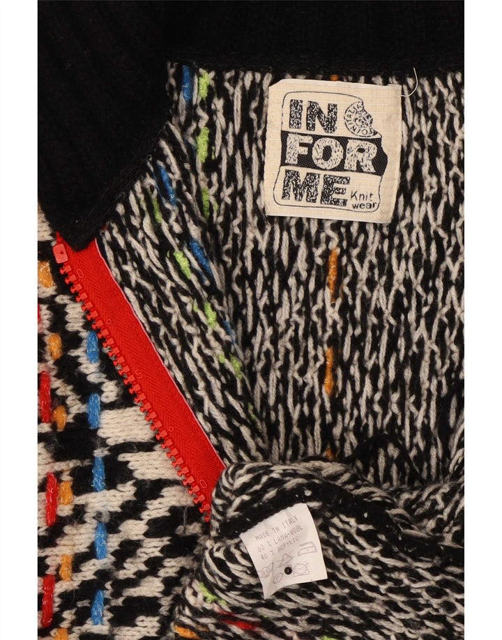 Suéter cardigã feminino vintage com estampa abstrata com zíper completo Reino Unido 16 preto grande