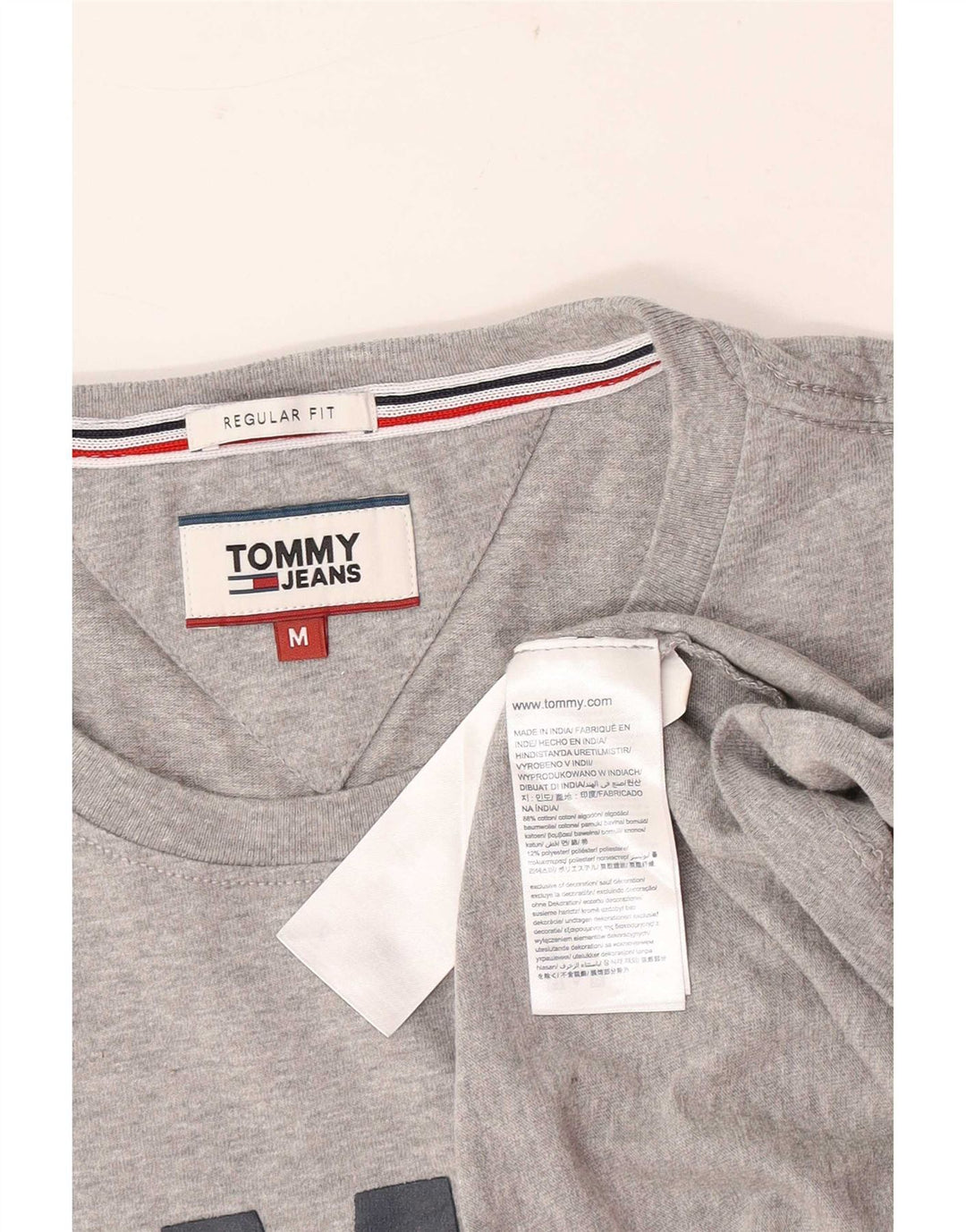 Tommy Hilfiger Camiseta masculina regular fit gráfica top médio algodão cinza