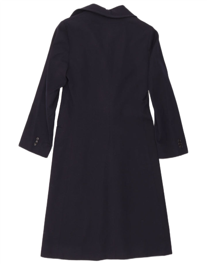 Sobretudo aberto feminino vintage UK 8 pequeno azul marinho