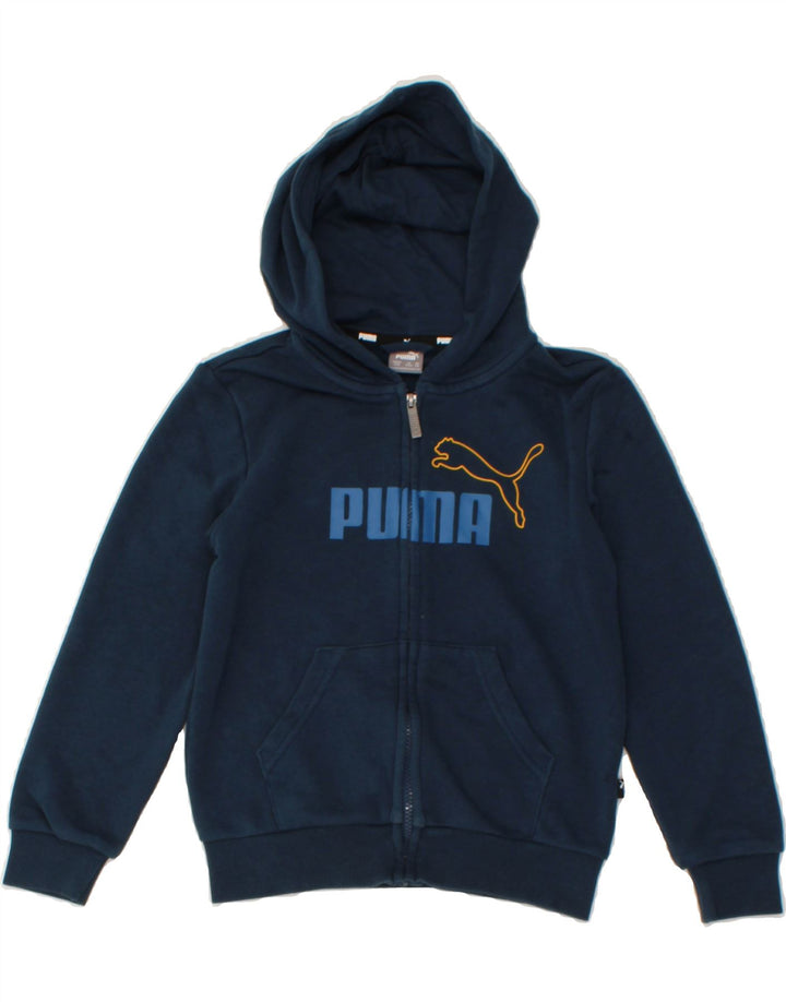 PUMA Boys Graphic Zip Hoodie Sweater 9-10 Years Navy Blue Cotton Vintage Puma and Second-Hand Puma from Messina Hembry 