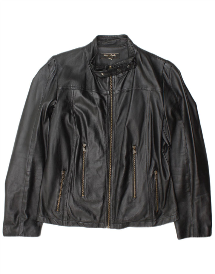 Jaqueta de couro feminina vintage IT 46 grande couro preto