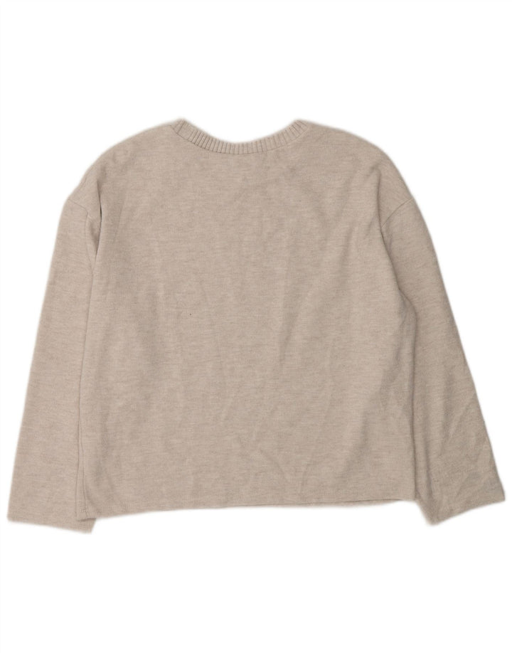 Zara Suéter feminino com gola canoa UK 14 poliéster cinza médio