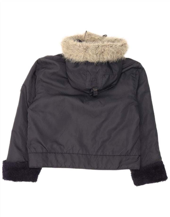 Jaqueta bomber feminina com capuz Dkny Reino Unido 16 grande azul marinho nylon