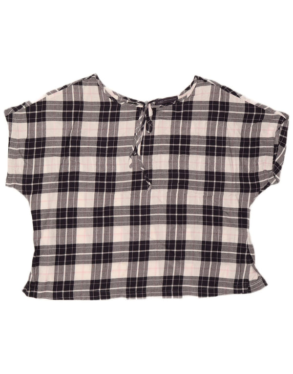 Blusa feminina Marks & Spencer UK 18 XL azul marinho xadrez algodão