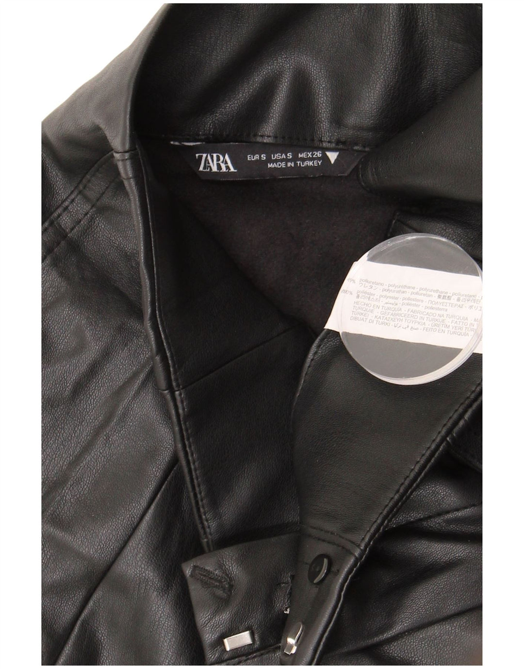 Zara mini saia feminina de couro sintético pequena W26 poliuretano preto