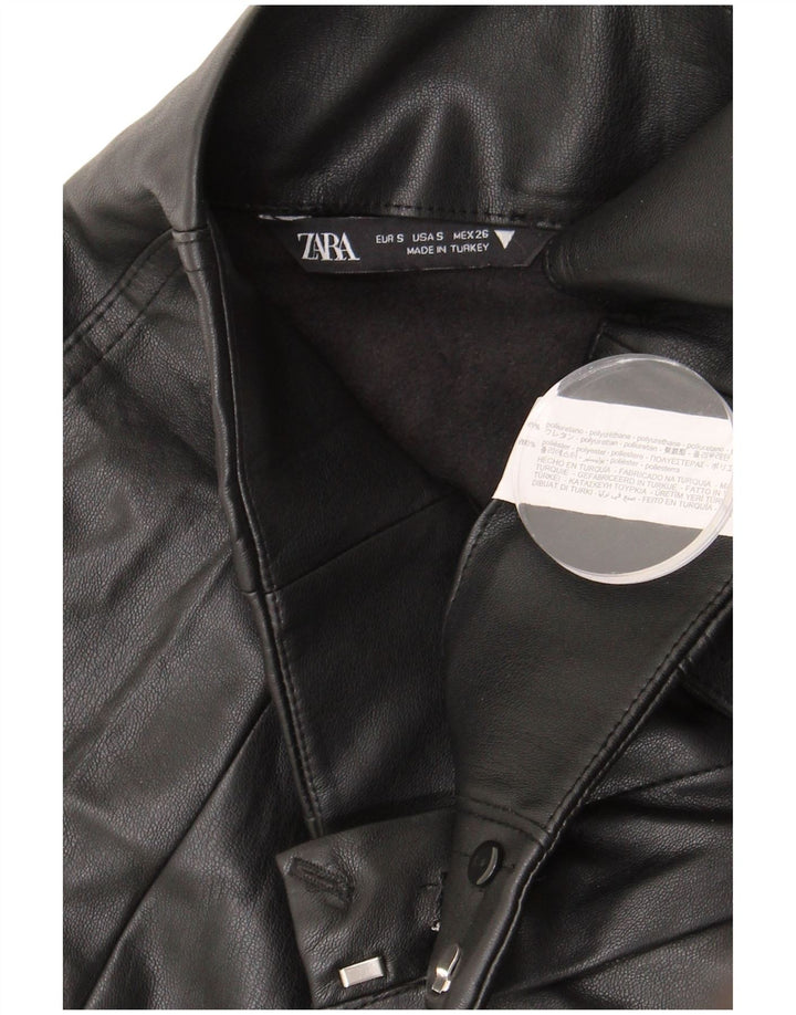 Zara mini saia feminina de couro sintético pequena W26 poliuretano preto