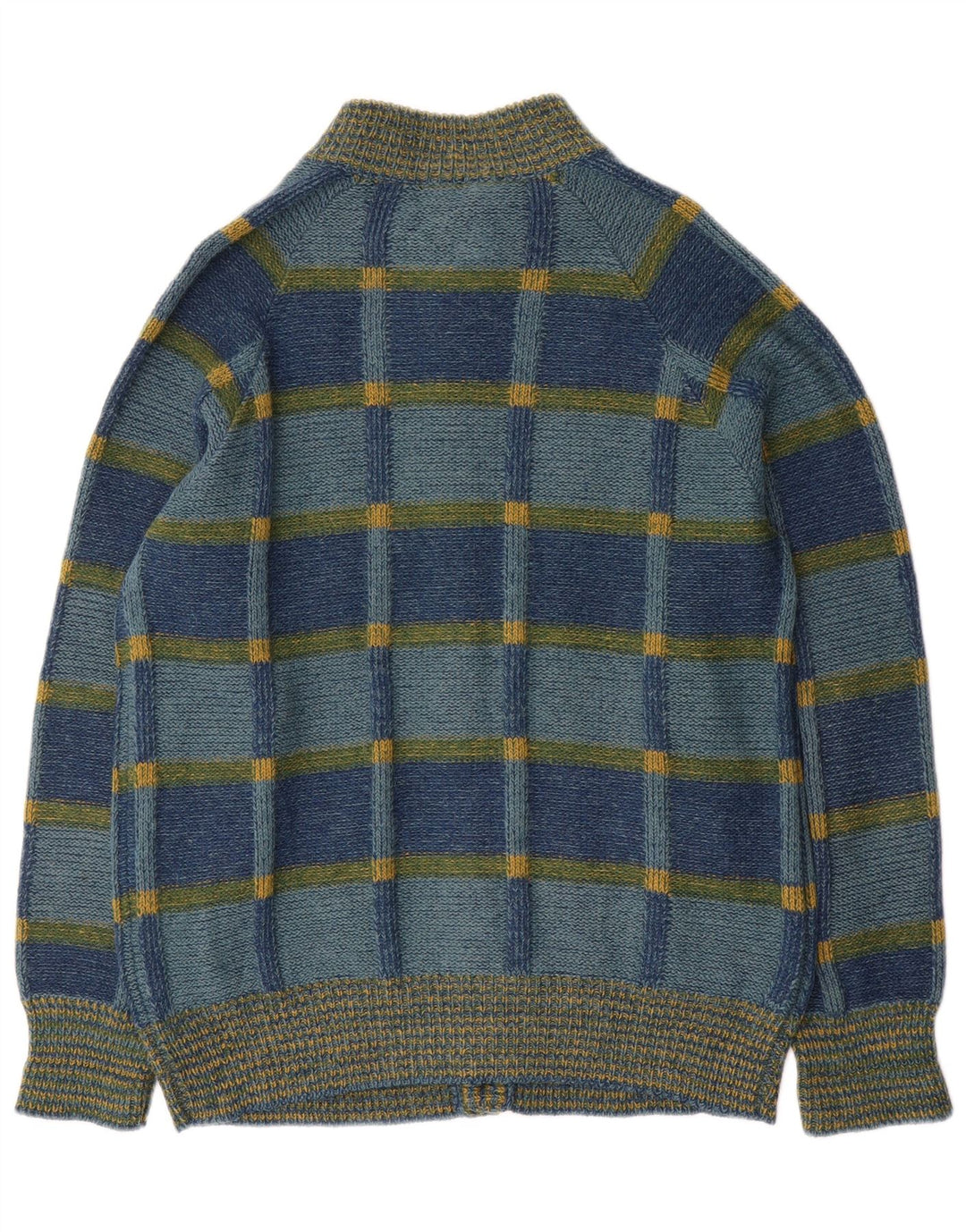 Suéter Cardigan Masculino Vintage IT 52 Grande Xadrez Azul
