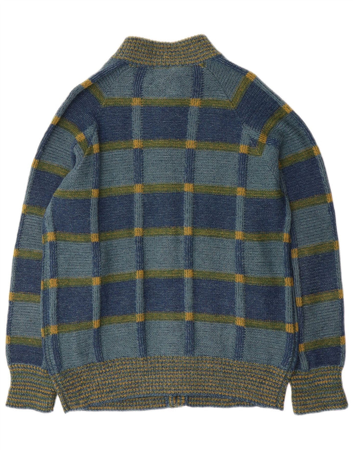 Suéter Cardigan Masculino Vintage IT 52 Grande Xadrez Azul