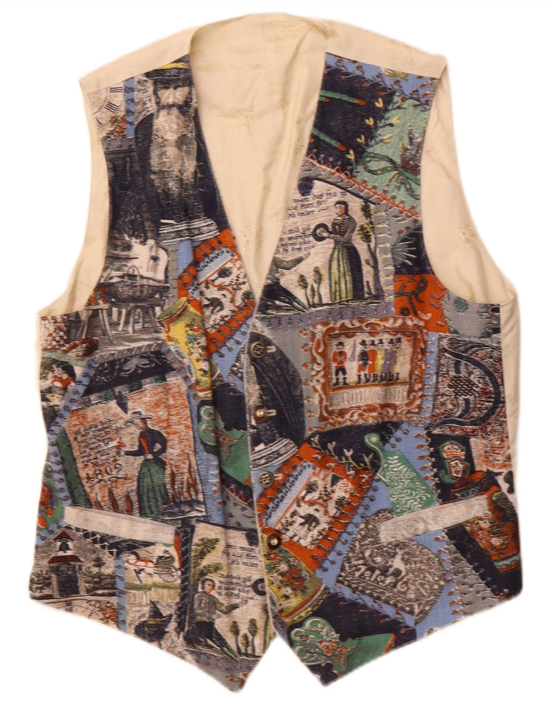 Colete gráfico masculino Julius Lang IT 54 XL bege patchwork viscose