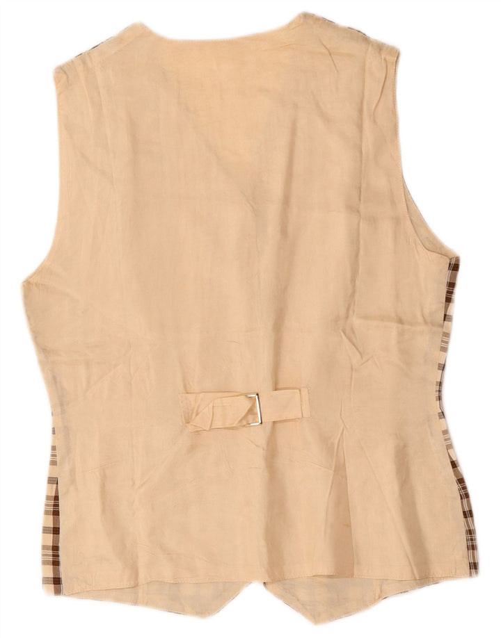 Colete feminino vintage UK 12 xadrez bege médio