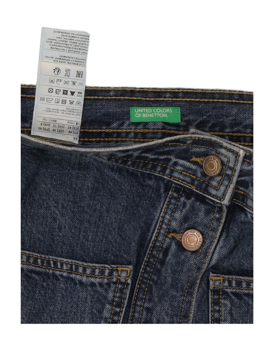 Saia jeans feminina BENETTON UK 12 médio W30 algodão azul