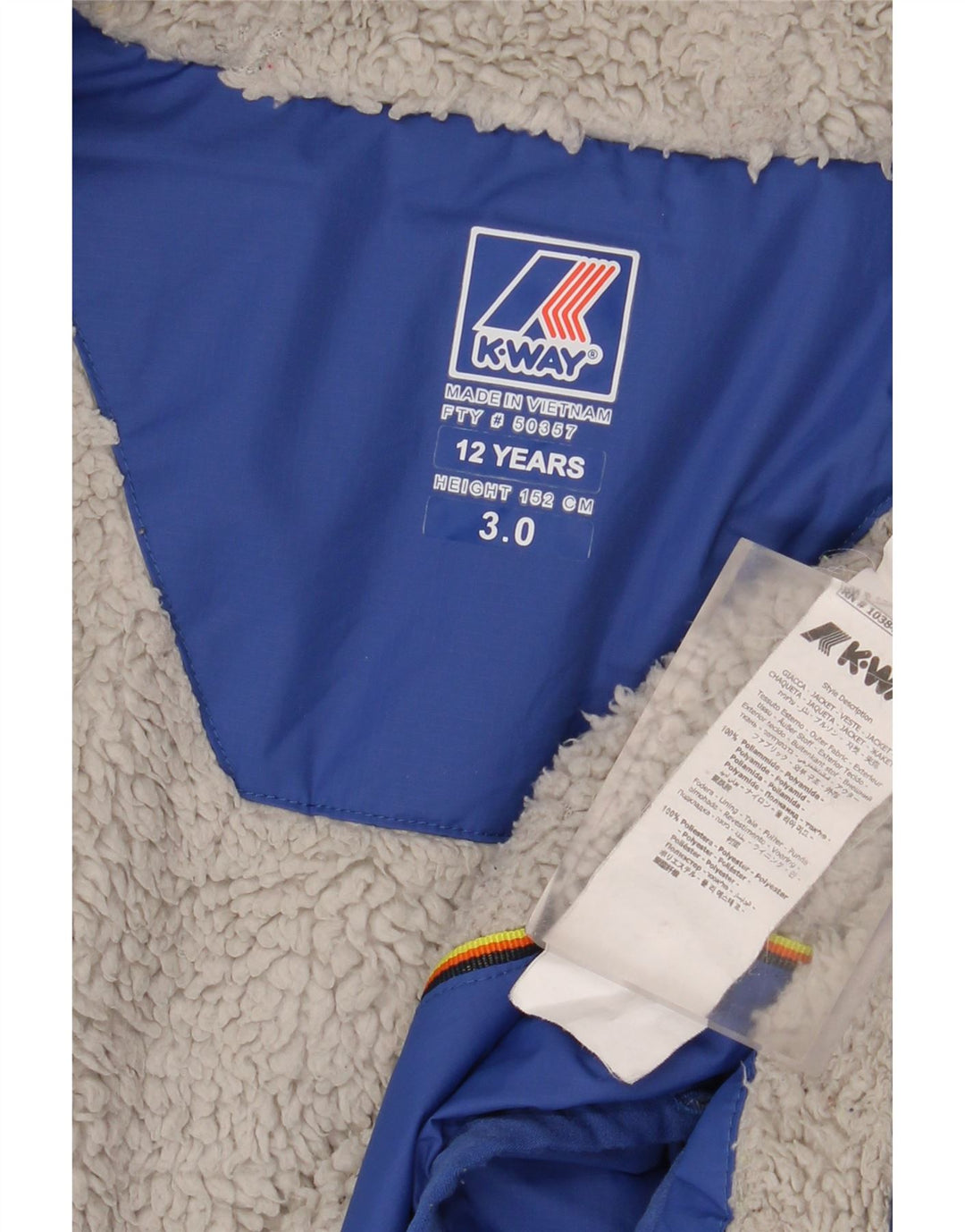 Jaqueta corta-vento com capuz K-Way Boys 11-12 anos azul poliamida