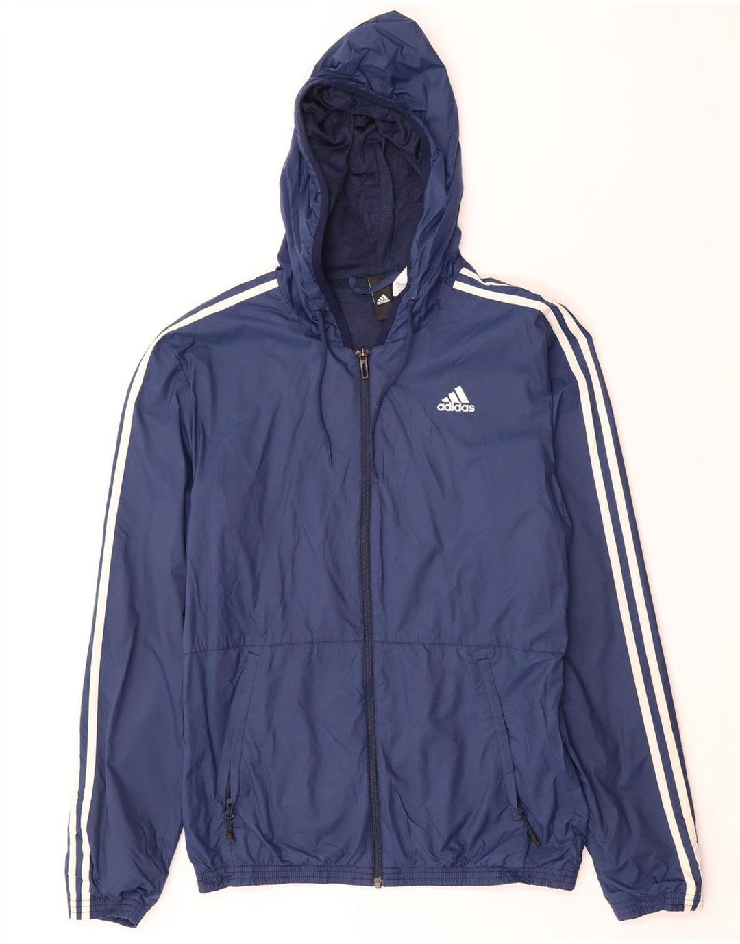 ADIDAS Mens Hooded Tracksuit Top Jacket UK 36 Pequeno Azul Marinho Poliéster