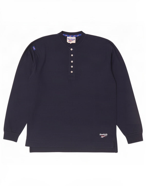 Reebok Mens Top manga comprida pequeno algodão azul marinho
