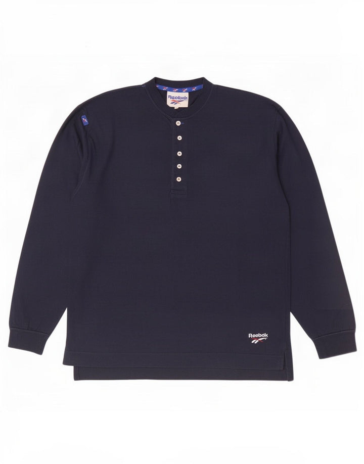 Reebok Mens Top manga comprida pequeno algodão azul marinho
