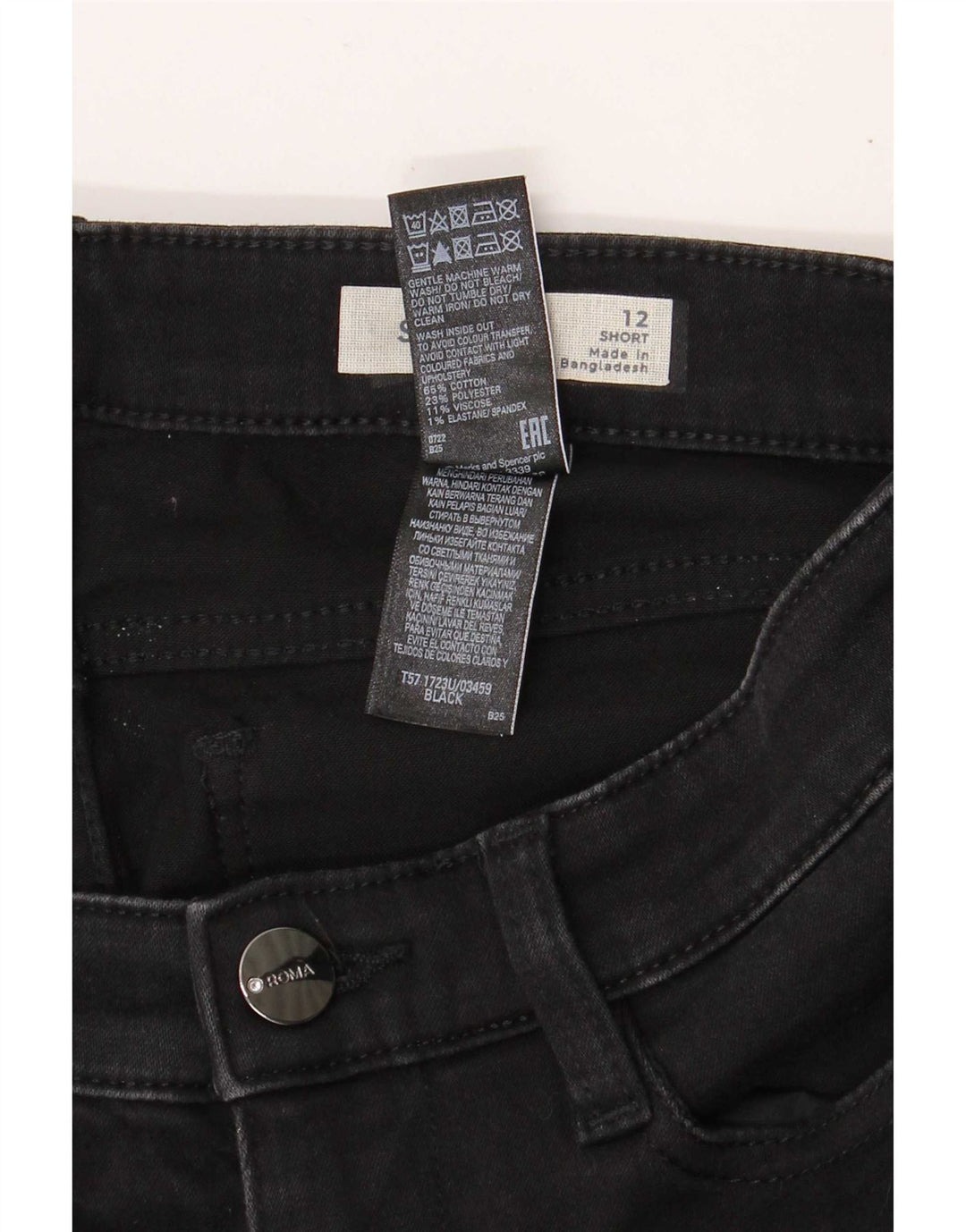 Jeans Marks & Spencer curto reto feminino UK 12 médio W28 L29 preto