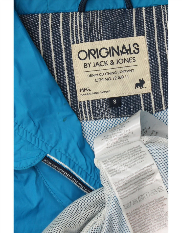 Jaqueta de chuva masculina Jack & Jones com capuz Reino Unido 36 nylon azul pequeno