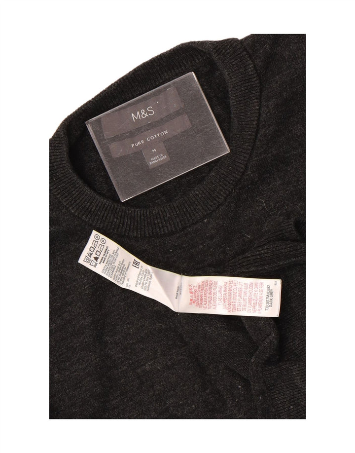 Suéter masculino Marks & Spencer com gola redonda e algodão manchado cinza médio