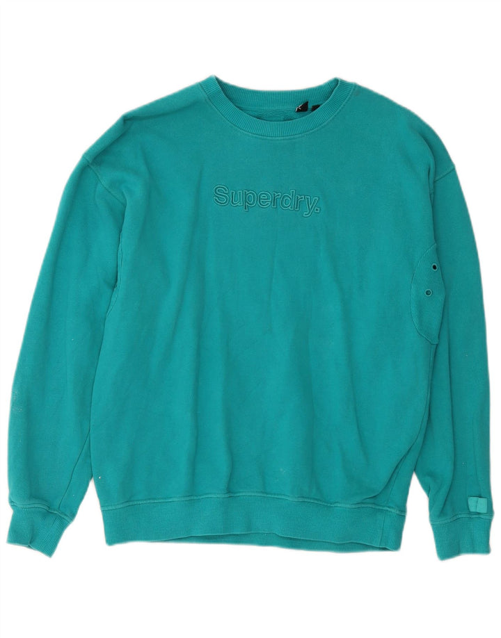SUPERDRY moletom gráfico masculino jumper pequeno algodão turquesa