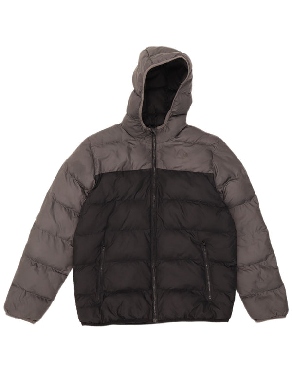 Jaqueta acolchoada com capuz Adidas meninos 13-14 anos cinza colorblock poliéster