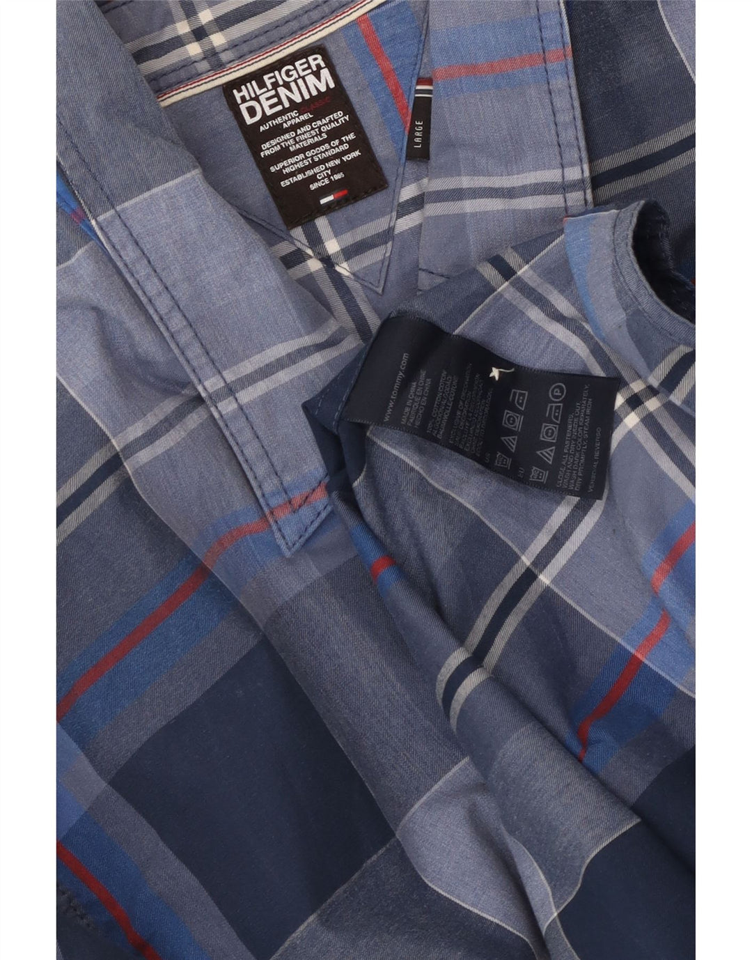 Camisa masculina TOMMY HILFIGER grande algodão xadrez azul