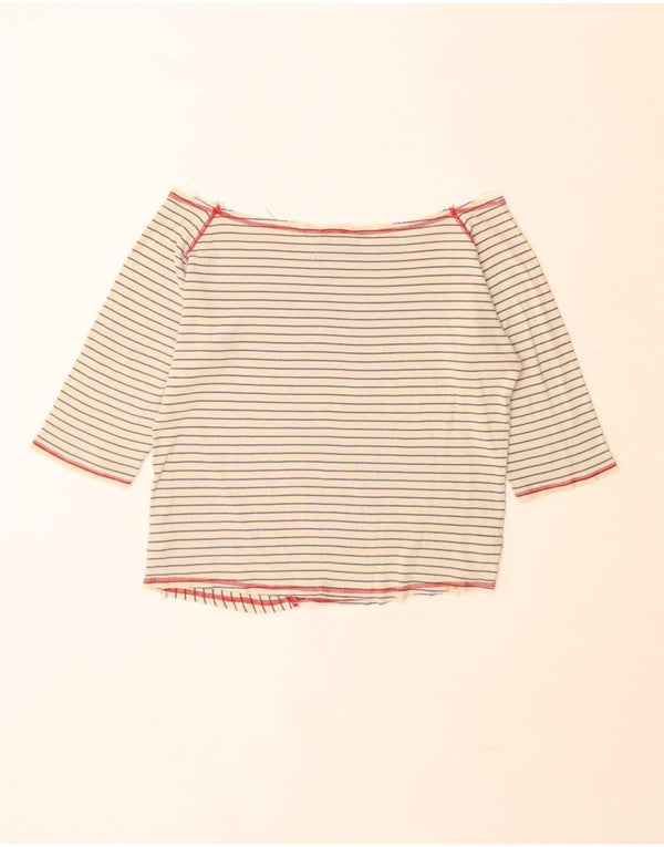 Lee blusa feminina ombro a ombro manga 3/4 Reino Unido 18 XL listrado branco