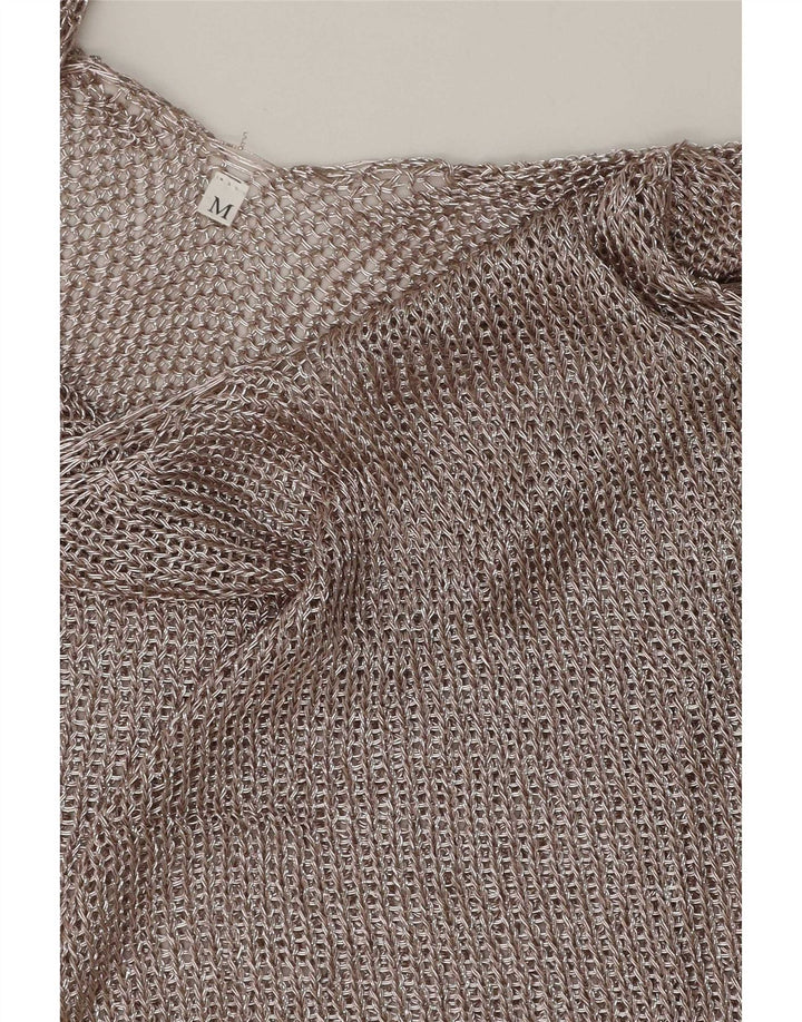 Top feminino de crochê vintage UK 12 médio prateado