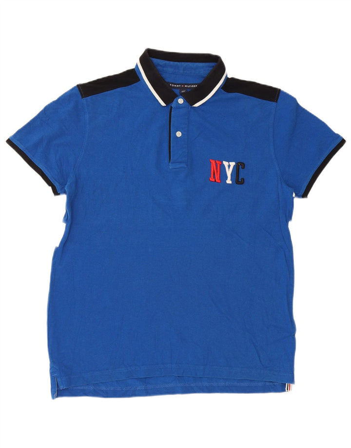 Camisa polo masculina Tommy Hilfiger Custom Fit pequena azul colorblock