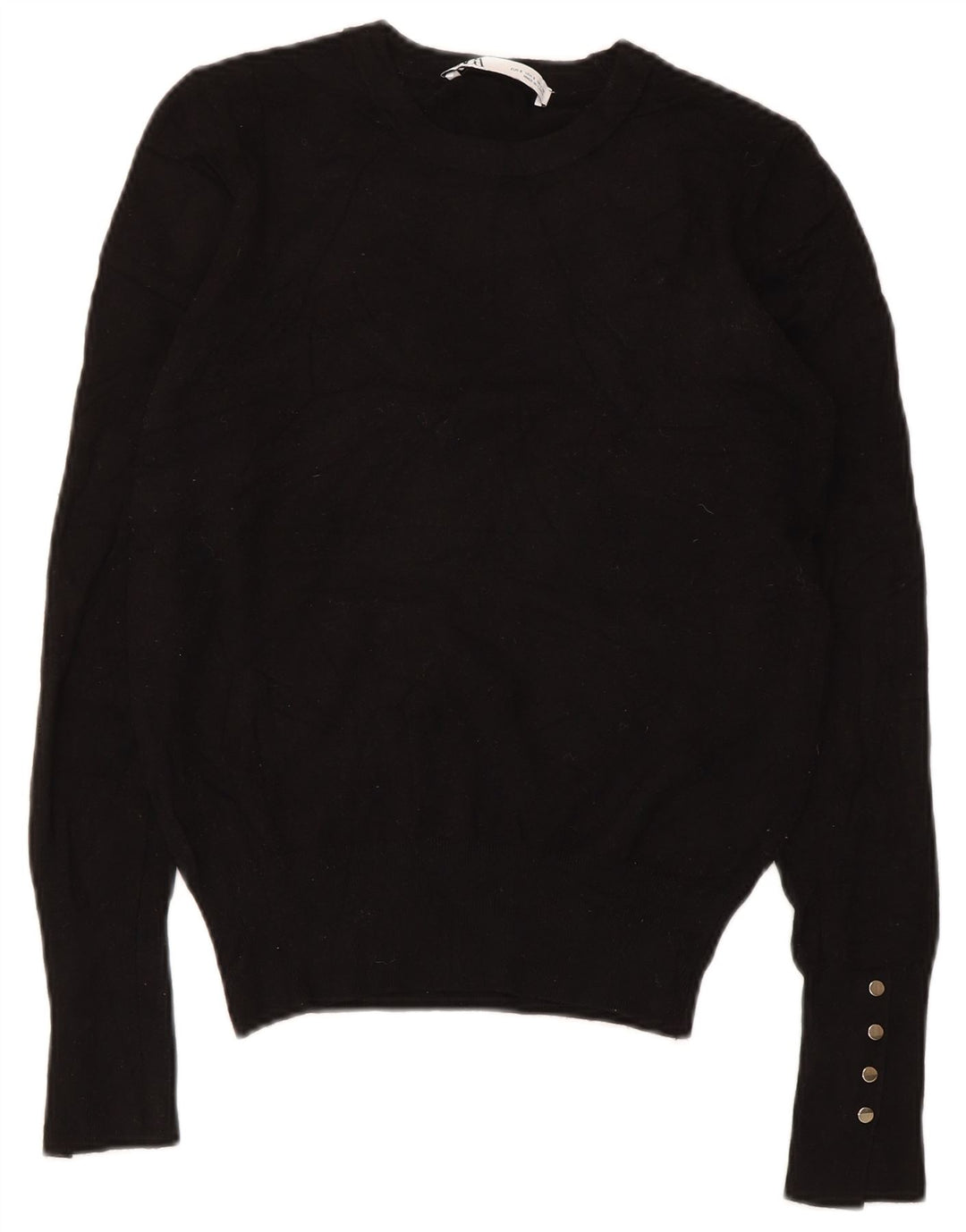 Zara Suéter feminino com gola redonda e gola redonda, preto pequeno, 10