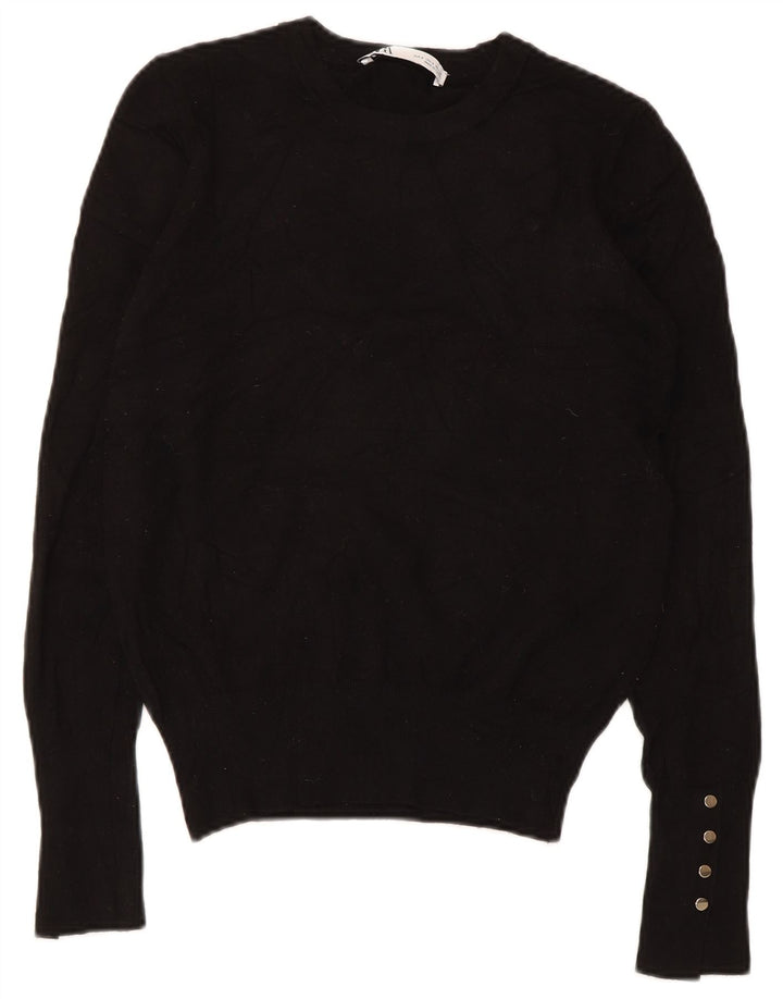 Zara Suéter feminino com gola redonda e gola redonda, preto pequeno, 10