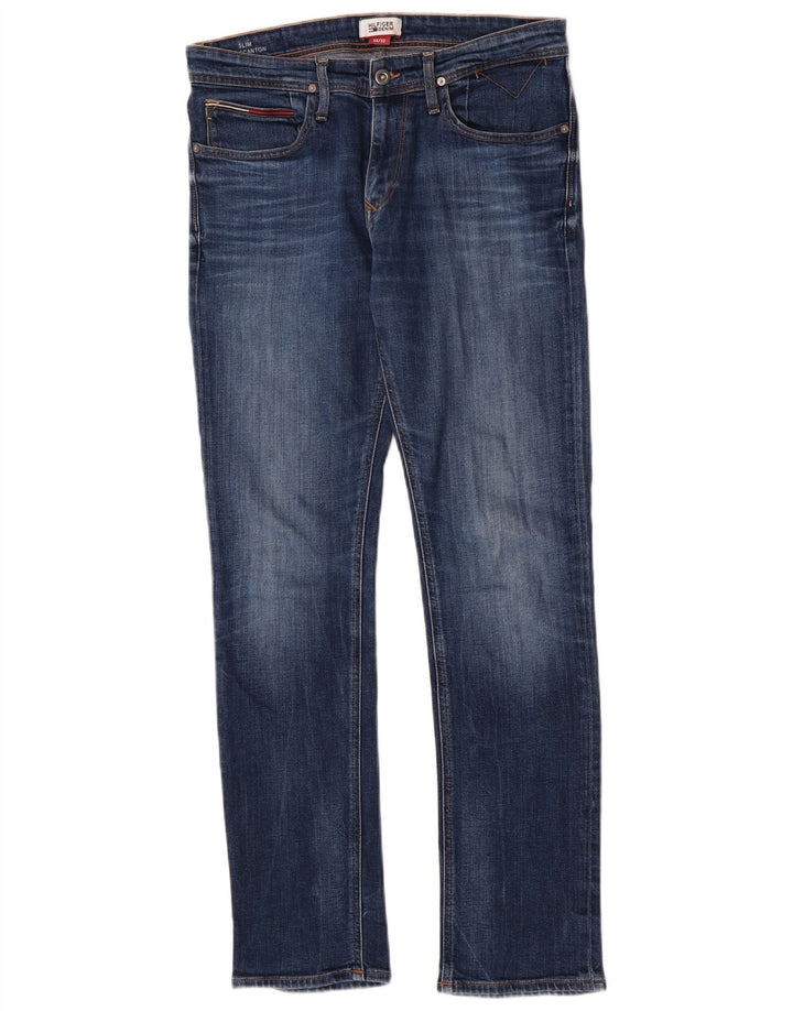 Jeans retos masculinos Tommy Hilfiger W33 L32 algodão azul
