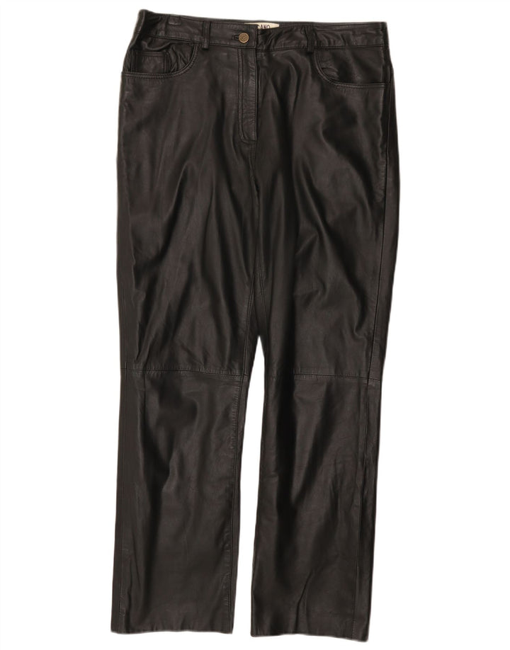 Calça feminina de couro reto Ricano W34 L30 couro preto