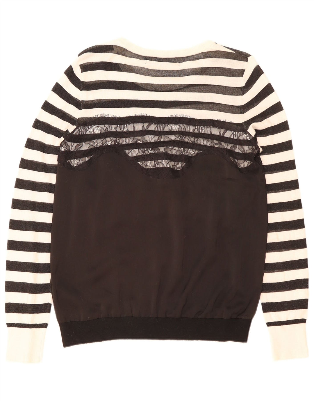 Suéter feminino Guess com gola canoa e poliéster listrado preto pequeno Reino Unido 8