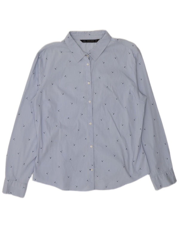 Camisa feminina Zara com padrão abstrato UK 18 XL azul