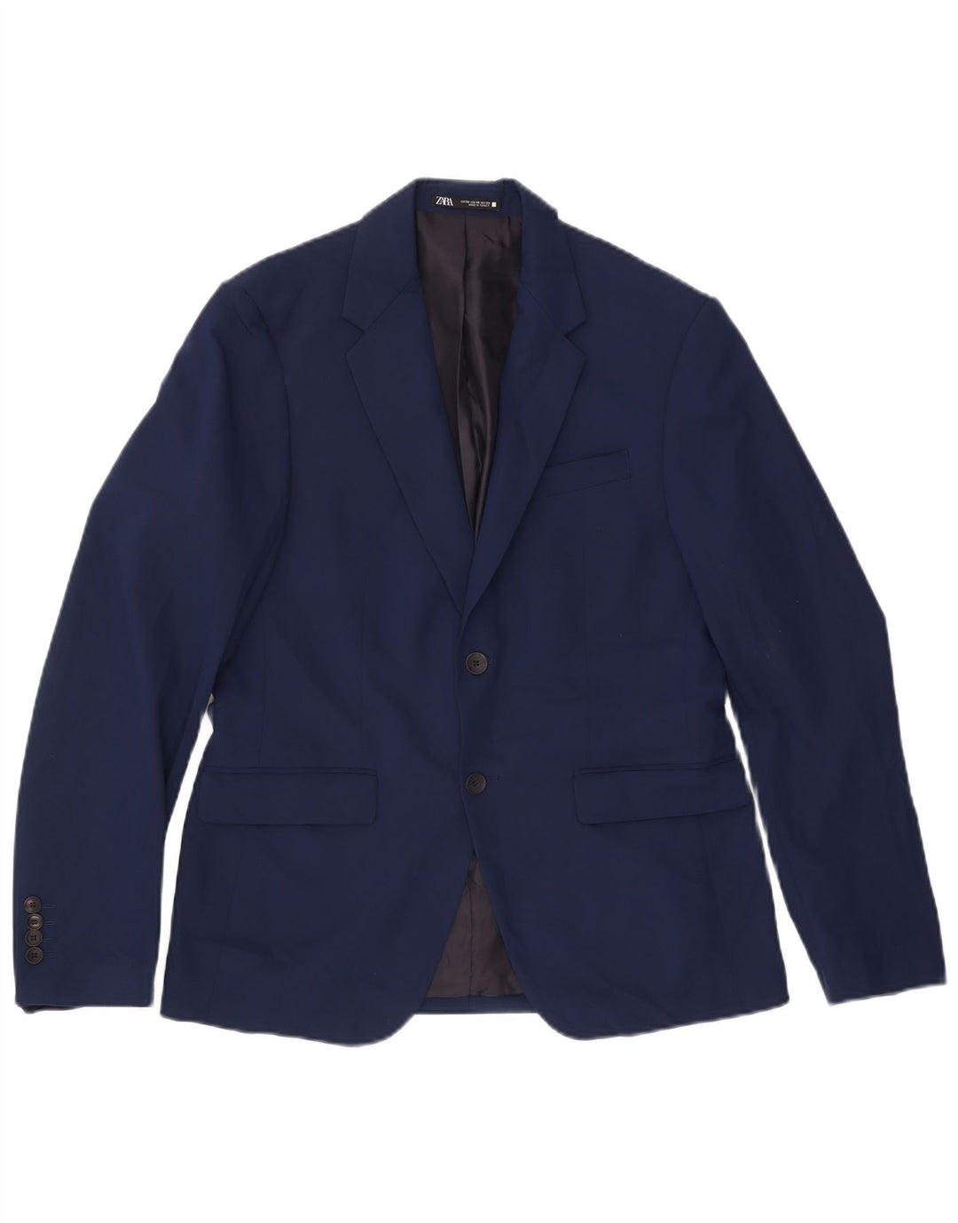 Jaqueta blazer masculina Zara com 2 botões EU 50 poliéster azul marinho médio