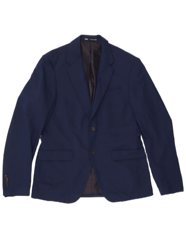 Jaqueta blazer masculina Zara com 2 botões EU 50 poliéster azul marinho médio
