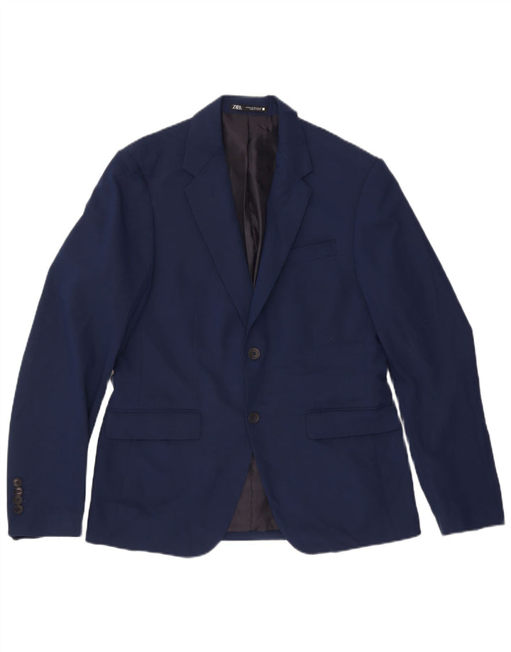Jaqueta blazer masculina Zara com 2 botões EU 50 poliéster azul marinho médio