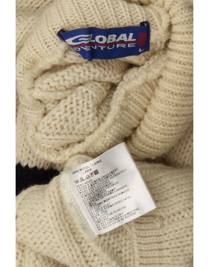 Suéter masculino VINTAGE com gola tartaruga, grande lã listrada branca