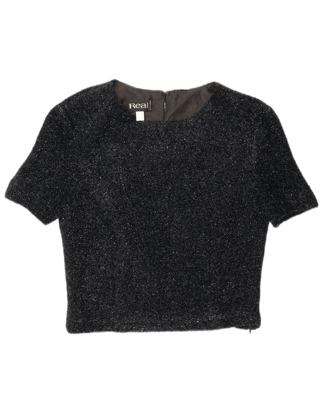 Blusa feminina vintage vintage EU 42 grande poliéster manchado preto