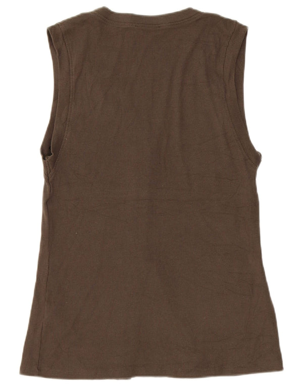 Zara Womens Sleeveless Cardigan Top UK 14 Large Khaki Cotton