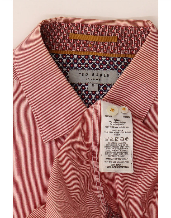 Camisa masculina Ted Baker tamanho 2 pequena listra vermelha de algodão