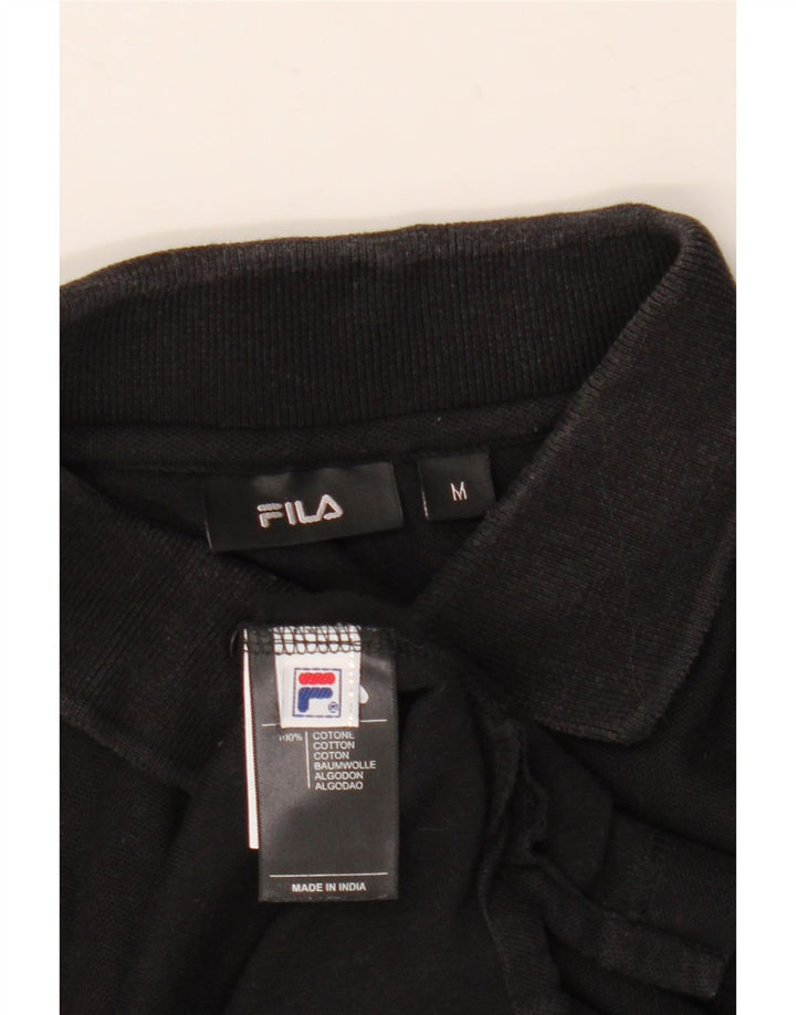 Camisa polo masculina Fila de manga comprida de algodão preto médio