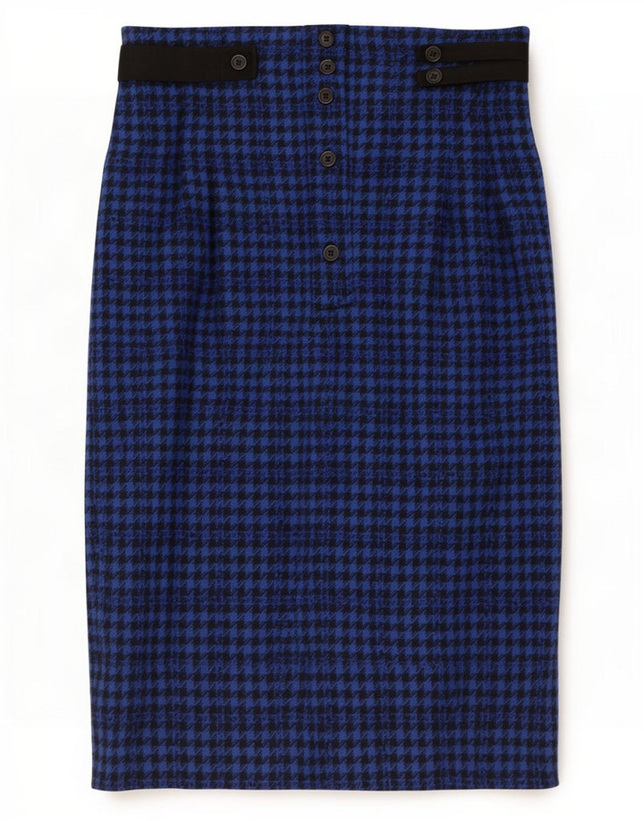 Saia midi feminina vintage IT 42 médio W28 azul houndstooth lã