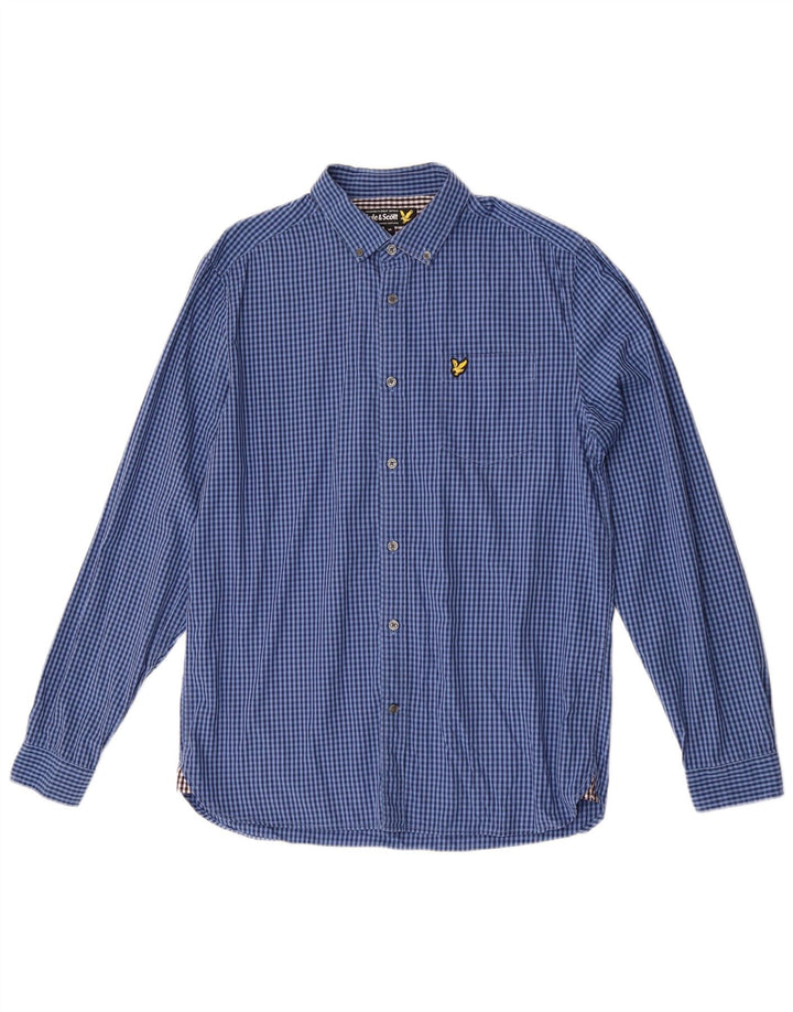 Camisa masculina Lyle & Scott de algodão guingão azul médio