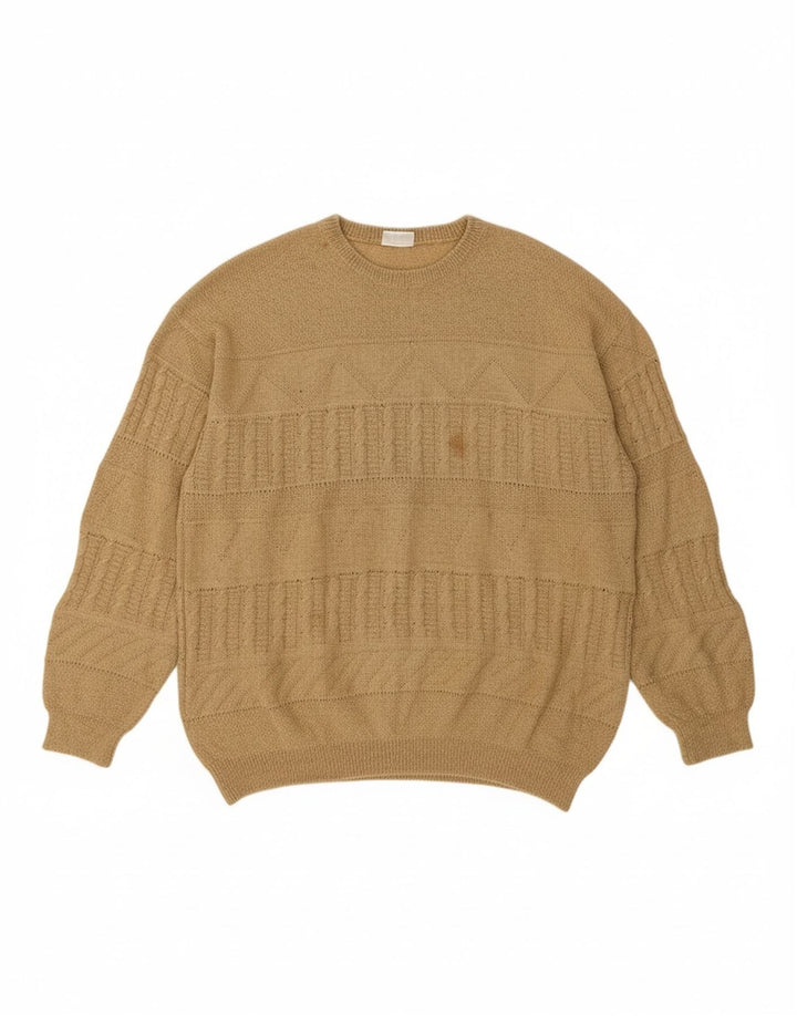 Suéter masculino VINTAGE com gola redonda IT 54 XL algodão bege